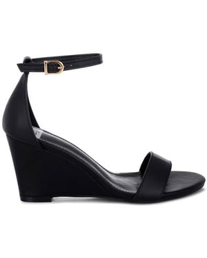 Rag & Co Pobora Genuine Leather Slim Wedge Heel Sandals - Black