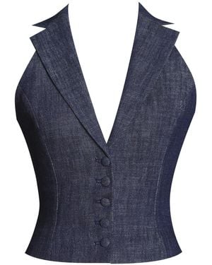 Miss Circle New York Rafaella Ruched Back Cotton Denim Suit Vest - Blue