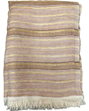 Babs Boutique NYC Cashmere Stole With Metallic Thread Stripes - Brown