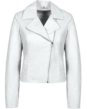 Freaky Nation Leather Biker Jacket Chalk - Blue