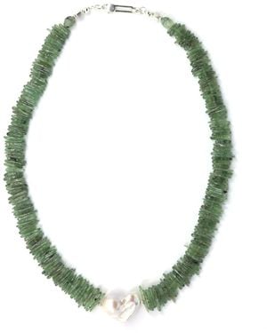Shar Oke Kyanite & Freshwater Pearl Necklace - Green