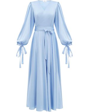 KÂfemme Baby Flowy Silky Modest Maxi Dress Long Sleeve - Blue