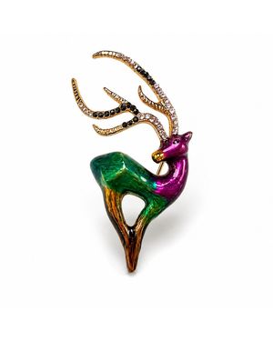 By Ozge Emerald Spirit Stag Plated Brooch - Green