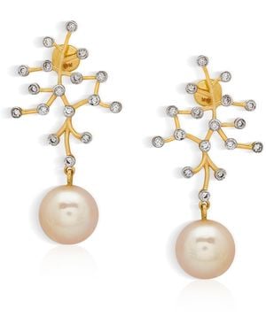Dhwani Bansal Vira And Diamond Earrings With South Sea Pearls - Metallic