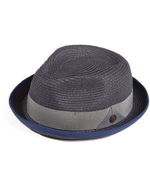 Dasmarca Hats Dasmarca Andy Short Brim Trilby Retro Summer Skimpy Brim Straw Braided Hat - Blue