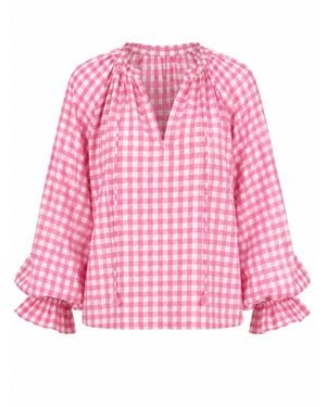 Mind Traveler Matilde Fuchsia Gingham Blouse - Pink