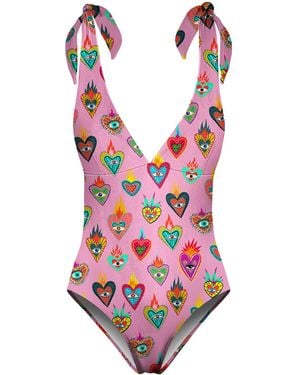 Aloha From Deer Mexican Hearts One Piece Swimsuit - Pink