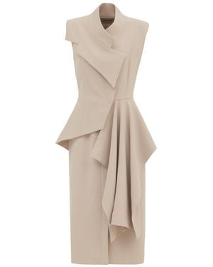 Julia Allert Neutrals Sleeveless Button-Front Draped Midi Dress - Natural
