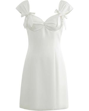 Aisl Ruched Ribbon Mini Dress - White