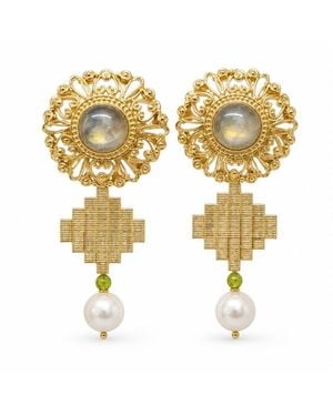 ADIBA Linaria Labradorite & Swarovski Pearl Earrings - Metallic