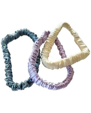 Soft Strokes Silk Set Of Three Pure Mulberry Silk Skinny Scrunchies Weekly Special Hair Ties Lilac Rain - Blue