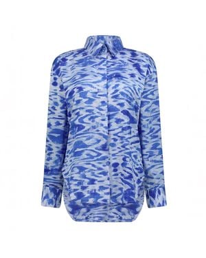 Belyed Handcraft Yasna – Silk Crepe Shirt & Shorts Set By Belyed - Blue