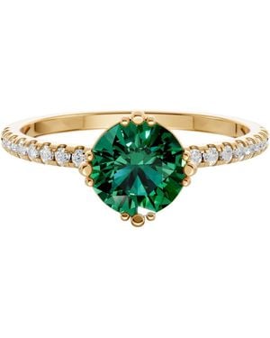 Aya Fine Jewelry Luxury Emerald Solitaire Ring With Lab Diamond Band - Green