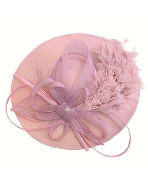 Cy Boutique Statement Fascinator Hat With Feather Detail - Pink