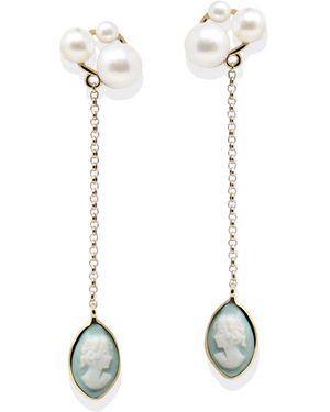 Vintouch Italy Lilith Gold-plated Green Cameo And Pearl Drop Earrings - Multicolour