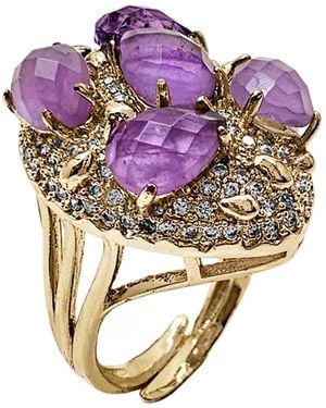 Farra Amethyst Stones Cocktail Statement Ring - Purple
