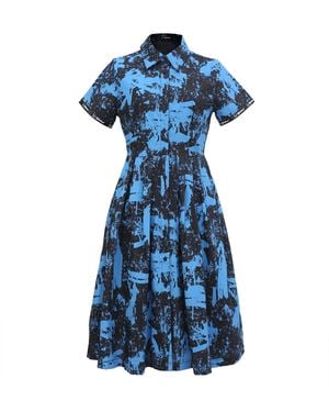 Smart and Joy Cotton Shirt Dress - Blue