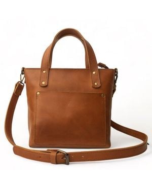 Hides Leather Co. Handmade Mini Tote Hazelnut Crossbody Bag - Brown
