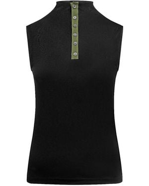 Balsais High-Neck Sleeveless Buttoned Top - Black