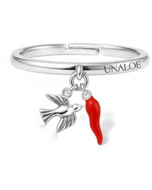 Unaloe Adjustable Sterling Italian Horn And Dove Charm Ring - White