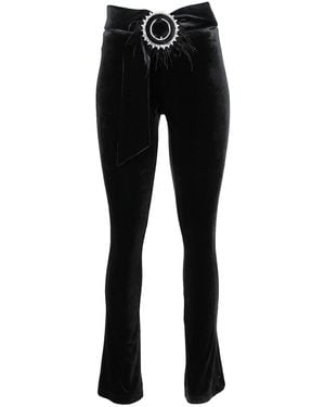 Lalipop Design Black Velvet Wide-leg Pants With Belt