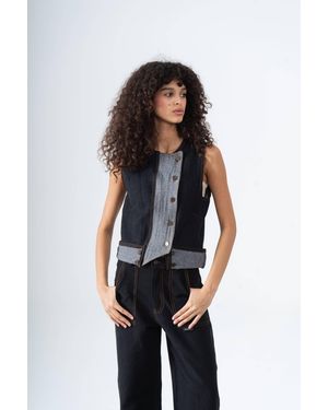 Up-fuse Asymmetric Denim Vest - Black