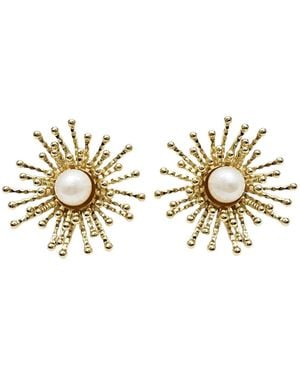 Farra Flower Setting Pearls Stud Earrings - Metallic