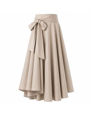 Nikka Place Neutrals Asymmetrical Flutter Midi Cotton Skirt - Natural