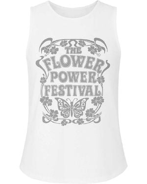Conquista Flower Power Festival Cotton Tank Top - White