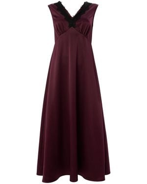 Exquise Regular Lace Collar Detailed Satin Midi Chana Dress - Purple