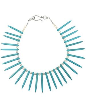 Way to Chic Spike Necklace And Freshwater Pearl Earrings Set – Boho Statement Jewelry - Blue