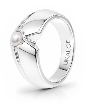 Unaloe Pearl Geometric Statement Ring – Sterling - Metallic