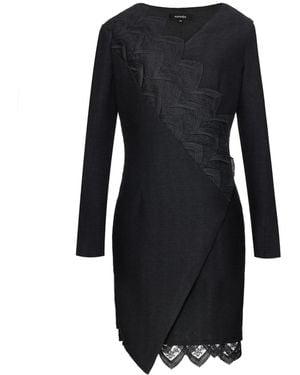 Smart and Joy Lace Edge Knitted Wrap Dress - Black