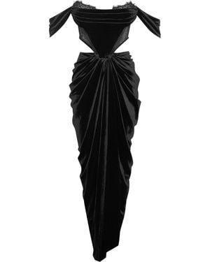 Miss Circle New York Quintessa Lace Velvet Corset Off Shoulder Gown - Black