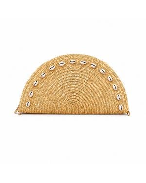 Nuvv Collection Neutrals Half-Moon Raffia Clutch With Shell Details - Natural