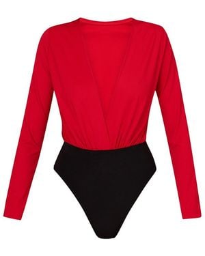 LIA ARAM V-Cut Neckline Bodysuit - Red