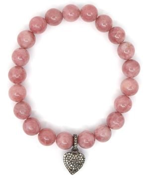 Shar Oke Opal Heart Charm Beaded Bracelet - Pink