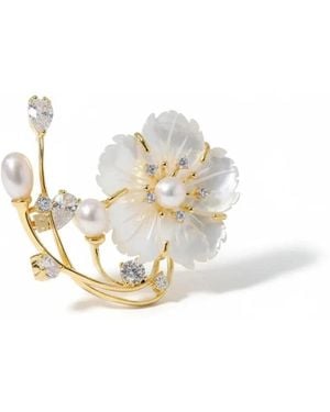 Angel Barocco Mother Shell Floral Pearl Brooch - White