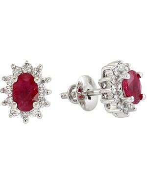 Artisan Ruby & Diamond Halo Stud Earrings - Red