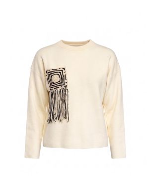 Tantra Spain Sl Neutrals Knitted Sweater With Pocket And Crochet Detail - Natural