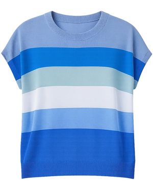 Yumi' Block Stripe Relaxed Knitted Top - Blue