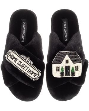 Laines London Classic Laines Slippers With Home Sweet Home Brooches - Black