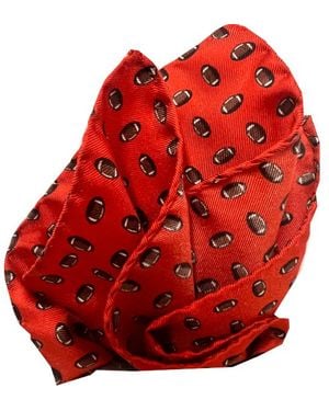 Lazyjack Press Football Motif Burnt Orange Silk Pocket Square - Red