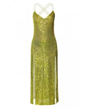 AGGI by HALEWSKI Eliza Lemon Sparkle Midi Sequin Sleeveless Dress - Green