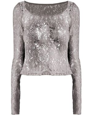 Maison de H Pearl Lace Whisper Blossom Knit Top - Gray