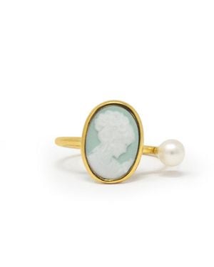 Vintouch Italy Plated Mini Cameo Ring With A Pearl - Metallic
