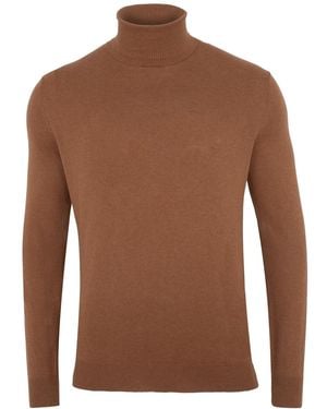 Paul James Knitwear Ultra Fine Cotton Atwod Roll Neck Jumper - Brown