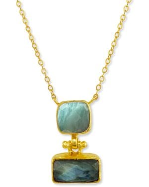 Ottoman Hands Nerissa Labradorite & Aqua Chalcedony Pendant Necklace - Yellow