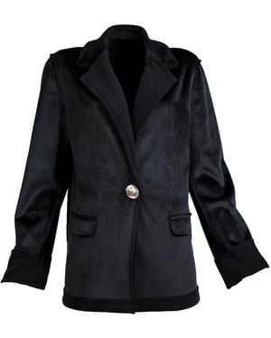 Lalipop Design Velvet Single-Breasted Blazer With Statement Button - Black