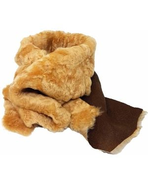 N'damus London Aviator Walnut Shearling Lambswool & Leather Scarf - Brown